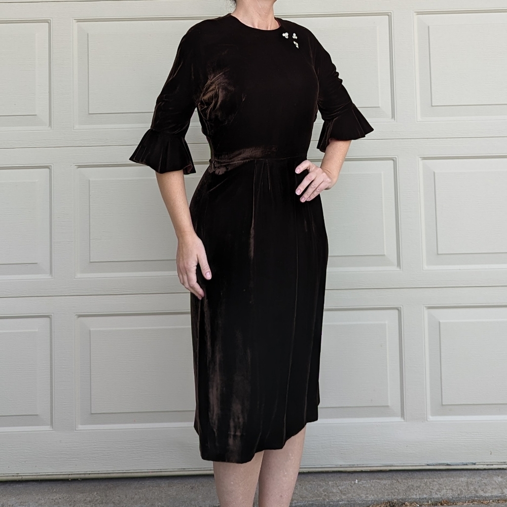 VINTAGE VELVET DRESS 1950's 1960's M
